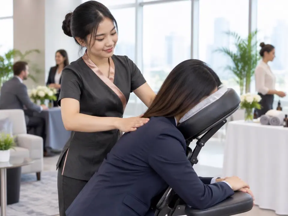 Chair massage at a Las Vegas corporate wellness event